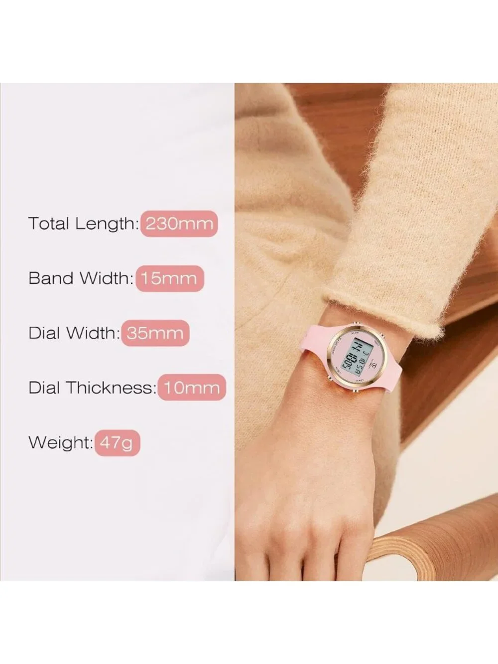 Women's All Pink Quartz Chronograph Waterproof Outdoor Sport Alarm Digital Watch